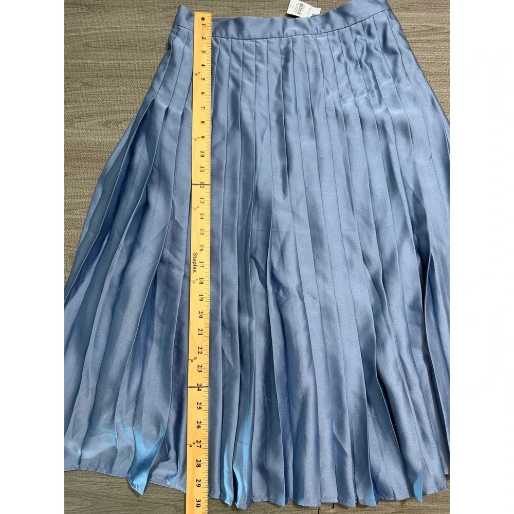 Ann Taylor Blue Satin Pleated Midi Skirt Petite 6P NWT